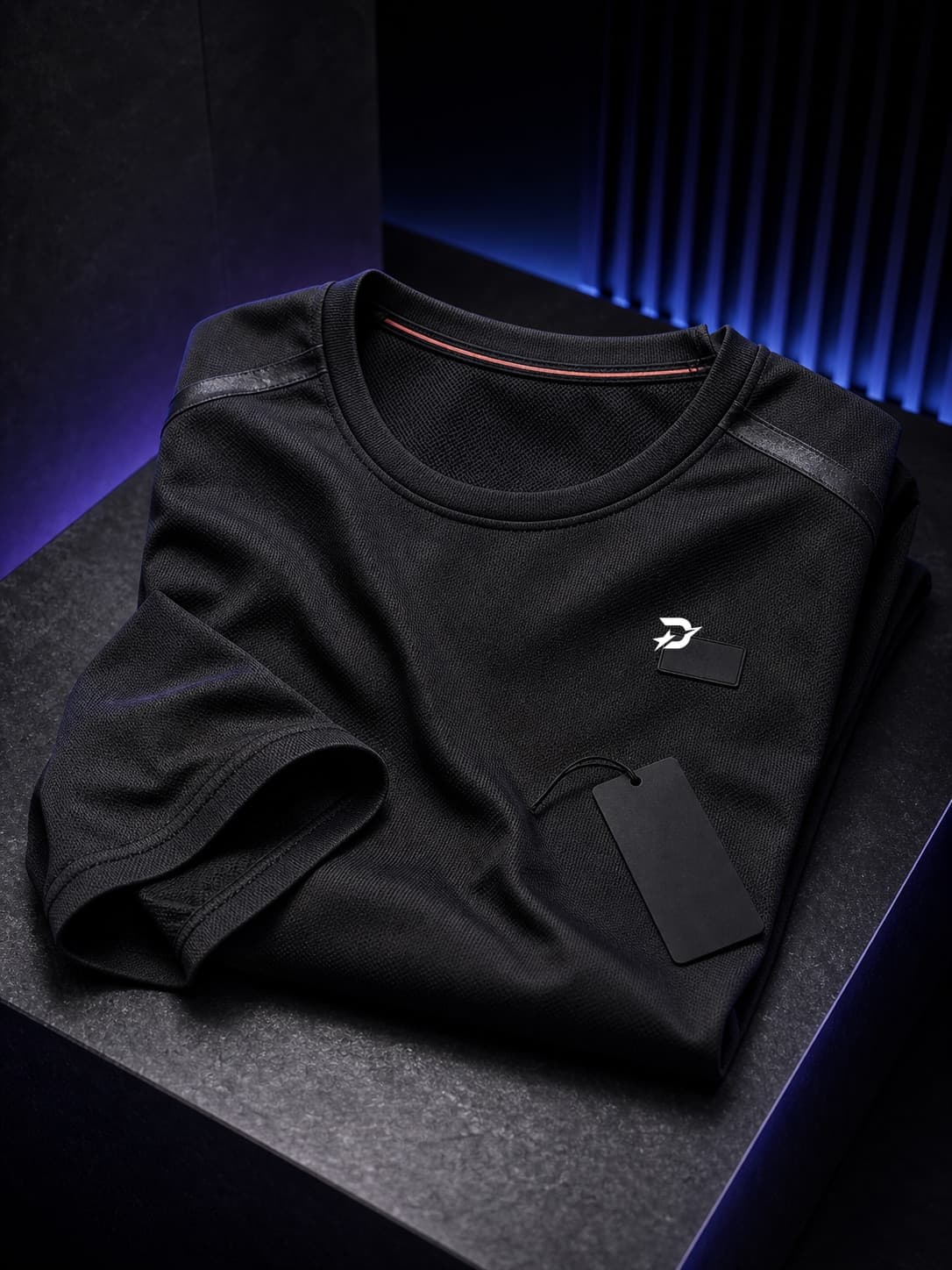 Draxstar Mission Tee black technical training shirt product photo.